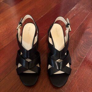 Cole Haan Black Leather Crisscross Slingback Heels
